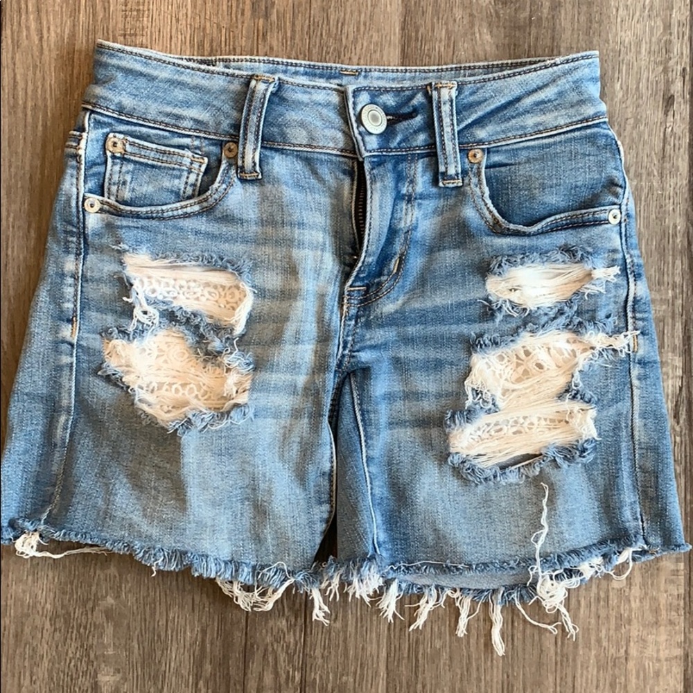 Midi Length, Distressed Jean Shorts